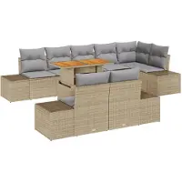 vidaXL Ensemble de canapé de jardin , 9 pièces, beige, en polyrotin