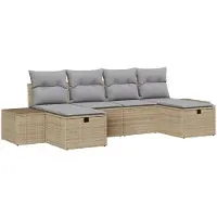 vidaXL Ensemble de canapés de jardin , 6 pièces, beige, en polyrotin