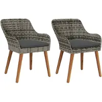 vidaXL Chaise de jardin avec coussins, lot de 2, gris, 62,5 x 55 x 82 cm, rotin synthétique