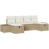 vidaXL Ensemble de canapés de jardin , 6 pièces, beige, en polyrotin