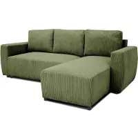 Generique Canapé d'angle convertible réversible 3 / 4 places - PHARELL - Tissu velours côtelé Kaki - Coffre - 224 x 155 x 85 cm