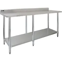 MonsterShop Table de Préparation en Inox 210cm Cuisine Restaurant Cantine Surface Plan de Travail Pour Aliments [Hauteur Ajustable et 2 Chiffons Microfibres INCLUS] Capacité de 250 KG