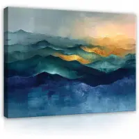 WALLARENA Impression sur toile abstrait bleu or moderne 100x75 cm xxl tableau décoration deco murale intissée pour salon chambre cuisine