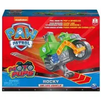 Pat patrouille moto pups : rocky avec sa moto de recyclage a retrofriction - figurine chien - vehicule de luxe - paw patrol - spin master - 20129830