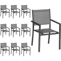 Happy Garden Lot De 10 Chaises En Aluminium Anthracite - Textilène Gris