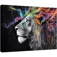 WALLARENA Impression sur toile lion abstrait moderne 100x75 cm xxl tableau décoration deco murale intissée pour salon chambre cuisine