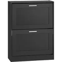 SoBuy Meuble à Chaussures Armoire à Chaussures Commode à Chaussures Meuble d'entrée, Meuble de Rangement à Chaussures avec 2 Abattants pour Entrée Couloir ¿ L60xP25xH80 cm, Noir, FSR137-SCH