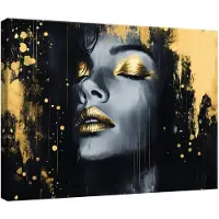 WALLARENA Impression sur toile abstrait femme noir moderne 60x40 cm xxl tableau décoration deco murale intissée pour salon chambre cuisine