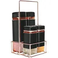 Cheffinger Ensemble 4 Pots À Condiments Avec Support En Métal Élégant Solide Noir