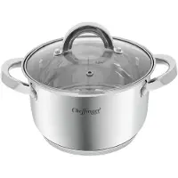 Cheffinger Marmite Inox Avec Couvercle En Verre 20cm 3.9l Compatible Induction Argent