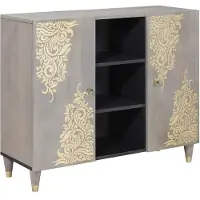 vidaXL Buffet gris et or 90 x 33 x 75 cm bois massif mangue