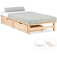 Homestyle4u Cadre de lit 90x200 cm avec Matelas 2 tiroirs Lit en bois massif Lit simple Lit palette Lit d'enfant Sommier à lattes