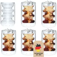 Intirilife 6x Verre Thermique À Double Paroi - Style Rainuré - 190ml De Contenance - Soufflé À La Bouche, Isolé Pour Le Latte Macchiato, Comme Verre À Thé Ou À Café Avec Anse
