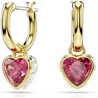 Swarovski Pendants D'oreilles Chroma, Coeur, Rouges, Placage De Ton Or
