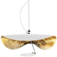 Catellani & Smith Lederam Manta S1 Suspension White|Gold leaf shade | Satin rod | White varnished disc | White base