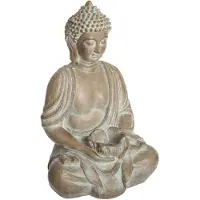 Atmosphera Statuette de Bouddha Eté Indien - H. 39 cm - Beige effet blanchi