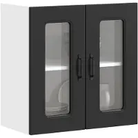 vidaXL Armoire de cuisine suspendue avec porte vitrée Kalmar Noir Matériau dérivé du bois