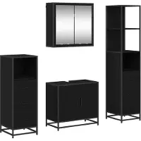 vidaXL Ensemble de meubles de salle de bain, 4 pièces, noir, imitation chêne, matériau de bois
