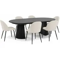 Ebuy24 Tokyo ensemble de table à manger table à manger noir, 6 chaises en velours côtelé beige.
