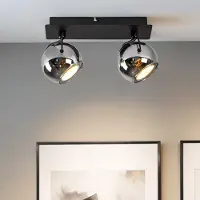 LumenXL Plafonnier moderne avec verre fumé et 2 spots, noir - Jari