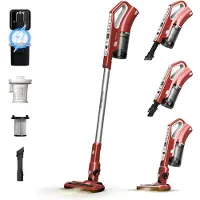 TurboTronic VS280 Cyclonic - Aspirateur-balai sans fil 2-en-1 avec dépoussiéreur - grande puissance d'aspiration - 2 vitesses - batterie 2200 mAH - 180W - accessoires supplémentaires - Rouge