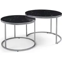 En.casa Set de 2 tables basses 'Skagen' en marbre, noir / argenté