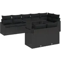 vidaXL Ensemble de canapé de jardin avec coussins 9 pcs noir poly rotin