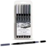 Lyra Double-ended Watercolor Aqua Brush Marker And Brush In Gray Tonesblister Pack Of 6 Units Assorted Multicolore Enfants