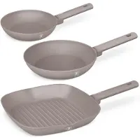 Berlinger Haus Ensemble De Poêles Antiadhésives 3 Pièces, Aluminium Forgé, Induction, Manche Ergonomique, Sans Pfoa, Collection Taupe