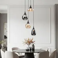 LumenXL Lampe suspendue 4 lumières noire avec verre ambré et fumé - Loïs