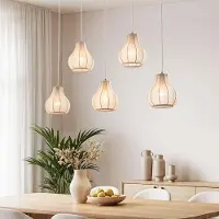 LumenXL Lampe suspendue Japandi Senji - 5-light sand taupe with linen shades