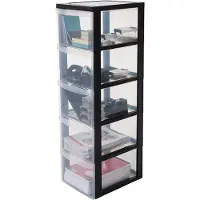 Iris , Armoire De Rangement Sur Roulettes À 5 Tiroirs - Design Chest - Dc-305, Plastique, Noir/Transparent, 75 L, 39 X 29 X 101,5 Cm