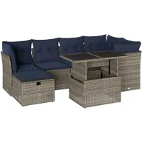 vidaXL Ensemble de 7 canapés de jardin avec coussins, gris, polyrattan
