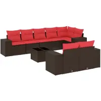 vidaXL Ensemble de 9 canapés de jardin avec coussins, marron, polyrattan