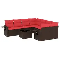 vidaXL Ensemble de 9 canapés de jardin avec coussins, marron, polyrattan