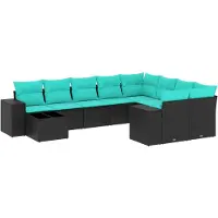 vidaXL Ensemble de 10 canapés de jardin avec coussins, polyrattan noir