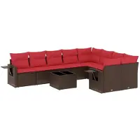 vidaXL Ensemble de 10 canapés de jardin avec coussins, marron, polyrattan