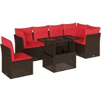 vidaXL Ensemble de 7 canapés de jardin avec coussins, marron, polyrattan