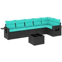 vidaXL Ensemble de 7 canapés de jardin avec coussins, polyrattan noir