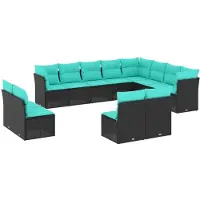 vidaXL Ensemble de 12 canapés de jardin avec coussins, polyrattan noir