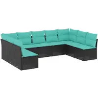 vidaXL Ensemble de 9 canapés de jardin avec coussins, polyrattan noir