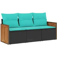 vidaXL Ensemble de canapé de jardin 3 pièces avec coussins, polyrattan noir
