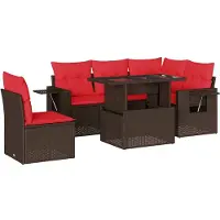 vidaXL Ensemble de 6 canapés de jardin avec coussins, marron, polyrattan