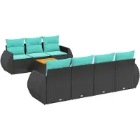 vidaXL Ensemble de 8 canapés de jardin avec coussins, polyrattan noir