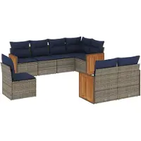 vidaXL Ensemble de 8 canapés de jardin avec coussins, gris, polyrattan