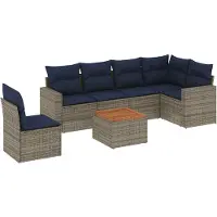 vidaXL Ensemble de salon de jardin 7 pièces avec coussins Gris Poly rotin
