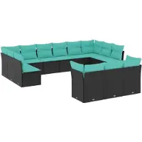 vidaXL Ensemble de 13 canapés de jardin avec coussins, polyrattan noir