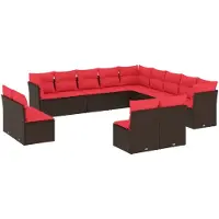 vidaXL Ensemble de 13 canapés de jardin avec coussins, marron, polyrattan