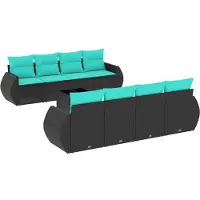 vidaXL Ensemble de 9 canapés de jardin avec coussins, polyrattan noir