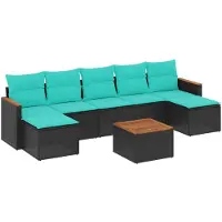 vidaXL Ensemble de 8 canapés de jardin avec coussins, polyrattan noir